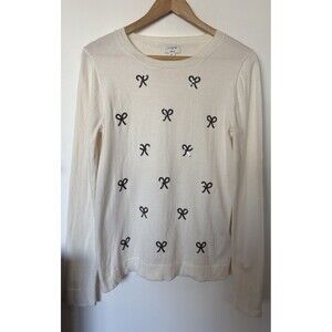 J Crew Ivory Sequin Bow Teddie Crew Neck Sweater Size Medium